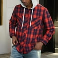 thumbnail image 1 of Handshe Men's Summer Casual Solid Color Checkered Print Lightweight Long Sleeve Hooded Button-Up Shirt Jacket, Thin Long Sleeve Hooded Coat for Daily Outdoor Wear,Plus Size, 1 of 7