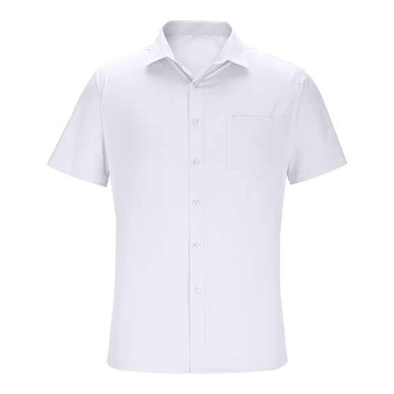Handshe Men's Summer Casual Solid Color Ice Silk Short Sleeve Elastic Lapel Shirt with Pocket