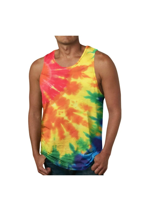 Men's Summer Casual Tie - Dye Gradient Printed Crew Neck Vest Top