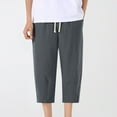 thumbnail image 1 of Handshe Men's Summer Elastic Waist Cropped Pants with Drawstring and Solid Pockets - Casual Comfortable Outdoor Shorts, 1 of 9