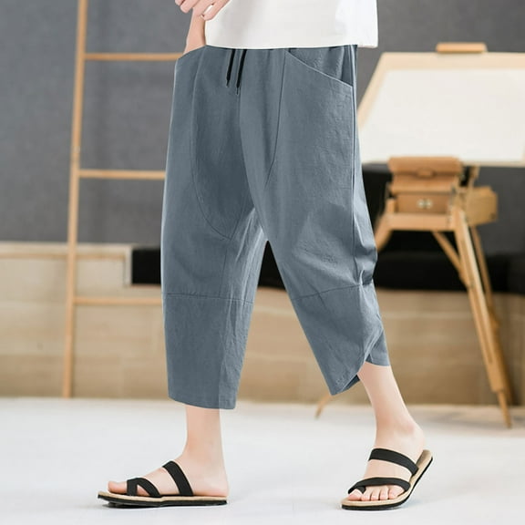 Handshe Men's Summer Elastic Waist Pants with Drawstring and Pockets - Breathable Casual Outdoor Comfort Fit