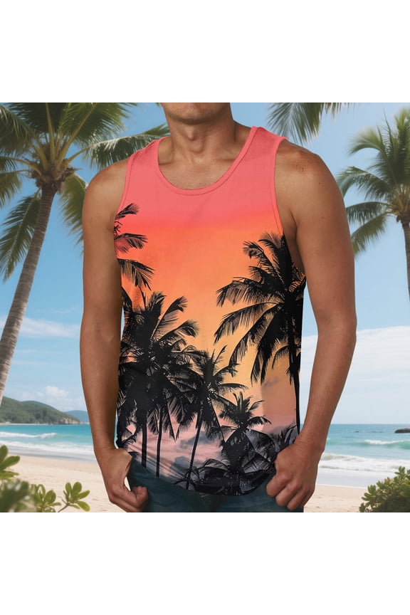 Men's Summer Fashion Casual Sleeveless Printed Crew Neck Vest Top