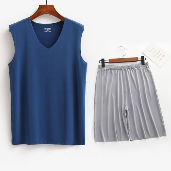 Handshe Men's Summer Fashion Casual Solid - Color V - Neck Sleeveless Sports Set