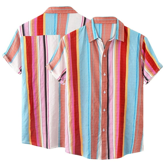 Handshe Men's Summer Printed Casual Short - Sleeve Lapel Shirt