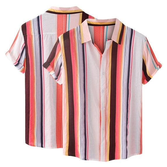 Handshe Men's Summer Printed Casual Short - Sleeve Lapel Shirt