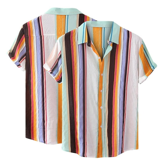 Handshe Men's Summer Printed Casual Short - Sleeve Lapel Shirt