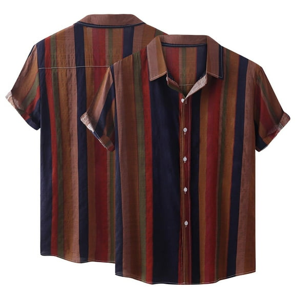 Handshe Men's Summer Printed Casual Short - Sleeve Lapel Shirt