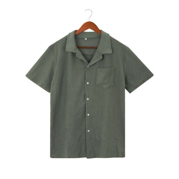 Handshe Men's Summer Solid Color Lapel Short - Sleeved Shirt