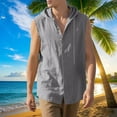 thumbnail image 1 of Handshe Men's Summer Solid Color Linen Sleeveless Button Cardigan Hooded Shirt, Casual & Fashionable for Outdoor, 1 of 9
