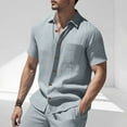thumbnail image 1 of Handshe Men's Summer Solid Color Short Sleeved Lapel Button Cardigan Pocket Fashionable Blouse Shirt, 1 of 9