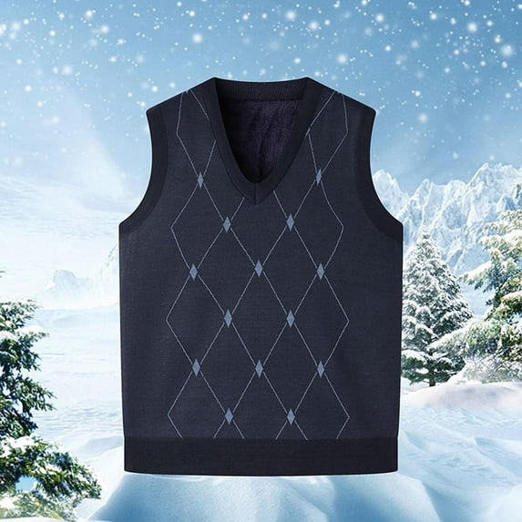 Handshe Men's Sweater Vests, Fashionable Men's Fleece-Lined V-Neck Single Button Cardigan Vests for Casual Winter Layering and Outdoor Cold Weather,Plus Size
