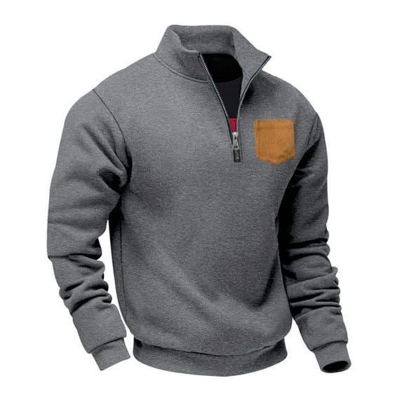 Handshe Men's Sweatshirt, Fall Winter Casual Solid Color Long Sleeve, Half-Zip Stand Collar, Thermal Outdoor Activities Daily Wear Fashion Shirt