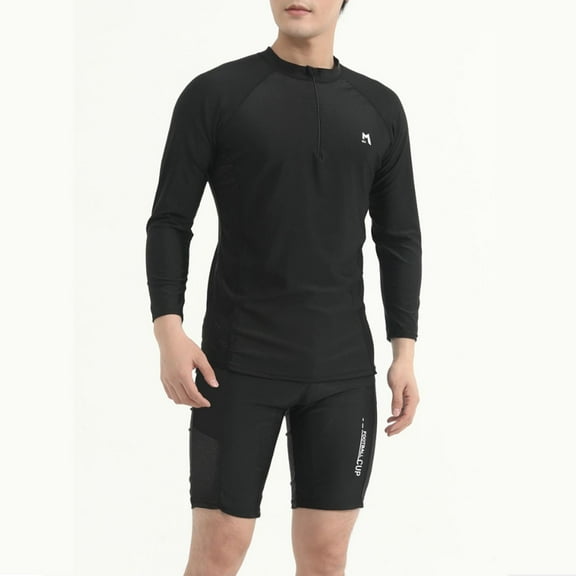 Handshe Men's Swimsuit Set, Long Sleeve Rash Guard with Quick-Dry Top and Mid-Length Shorts, Swimwear for Water Sports Training