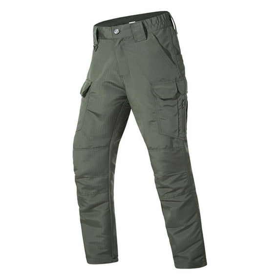 Handshe Men's Tactical Training Work Pants with Elastic Waist Button Zipper Closure Water-Resistant Outdoor Cargo Pants Multiple Pockets,Plus Size