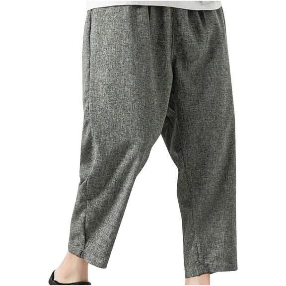 Handshe Men's Tapered Ankle-Length Pants with Elastic Waist & Drawstring Pockets Solid Color Casual Comfort
