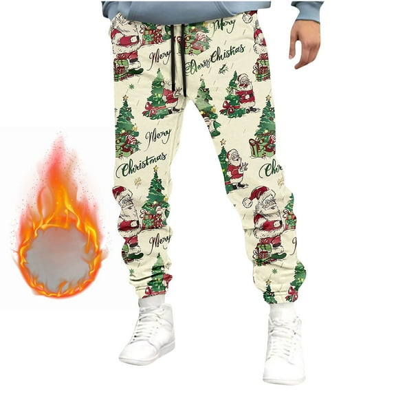 Handshe Men's Tapered Jogger Pants, Drawstring Waist with Christmas Print, Lightweight Running Workout Pants for Training and Daily Wear