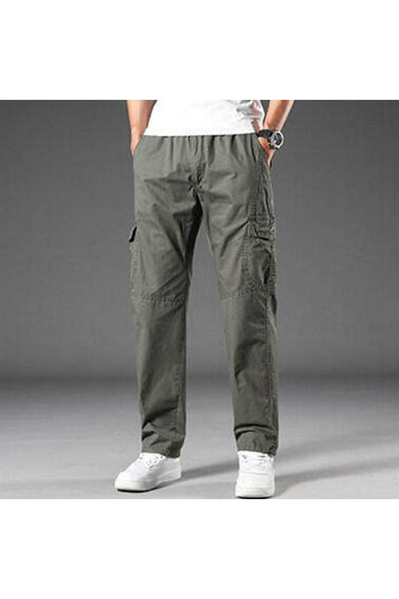 Men's Teen Boys Slim Fit Cargo Pants with Elastic Waist & Multiple Pockets - Solid Color Everyday Wear Utility Design,Plus Size