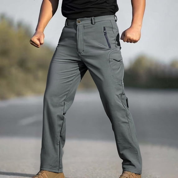 Handshe Men's Thermal Softshell Pants, Multiple Pockets Waterproof Breathable Loose-Fit for Winter Outdoor Activities and Daily Use