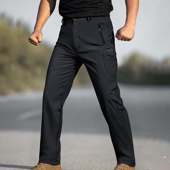 Handshe Men's Thermal Softshell Pants, Multiple Pockets Waterproof Breathable Loose-Fit for Winter Outdoor Activities and Daily Use