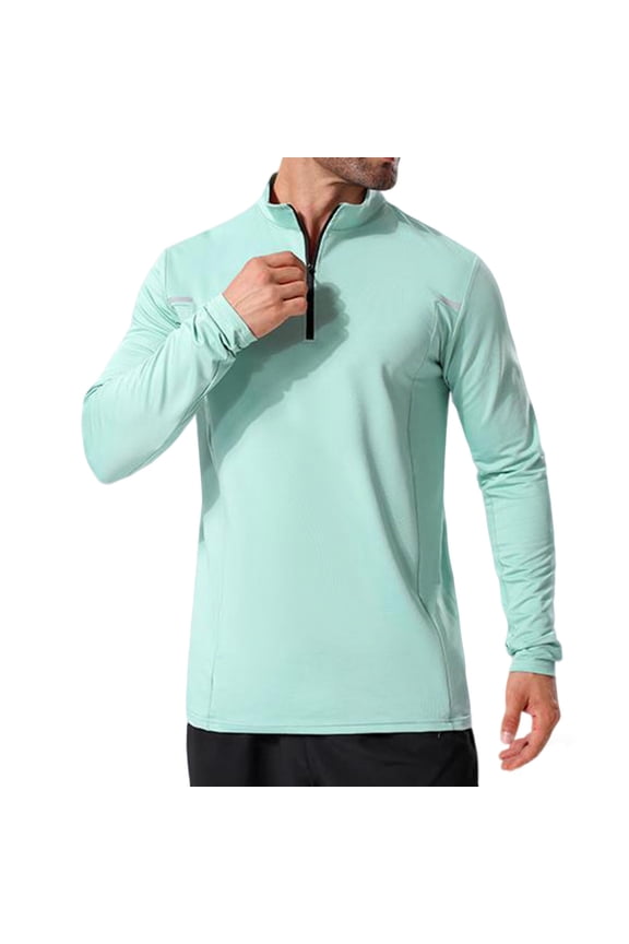 Men's Training Shirt, Half-Zip Stand Collar Long Sleeve in Solid Color, Quick-Dry for Fitness, Cycling and Casual Wear