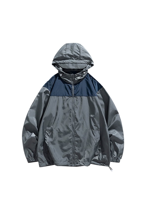 Men's Trendy Color - Block Hooded Outdoor Jacket - New Style Loose Sun - proof Couple Coat