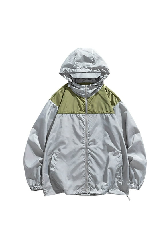 Men's Trendy Color - Block Hooded Outdoor Jacket - New Style Loose Sun - proof Couple Coat