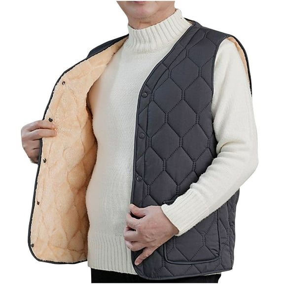 Handshe Men's Trendy Solid - Color Collar Warm Padded & Lined Zipper Sleeveless Casual Vest Jacket