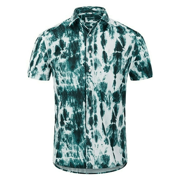 Handshe Men's Turn - Down Collar Printed Short - Sleeve Shirt - Casual Beach & Work Top