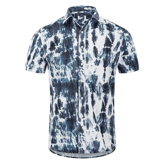 Handshe Men's Turn - Down Collar Printed Short - Sleeve Shirt - Casual Beach & Work Top