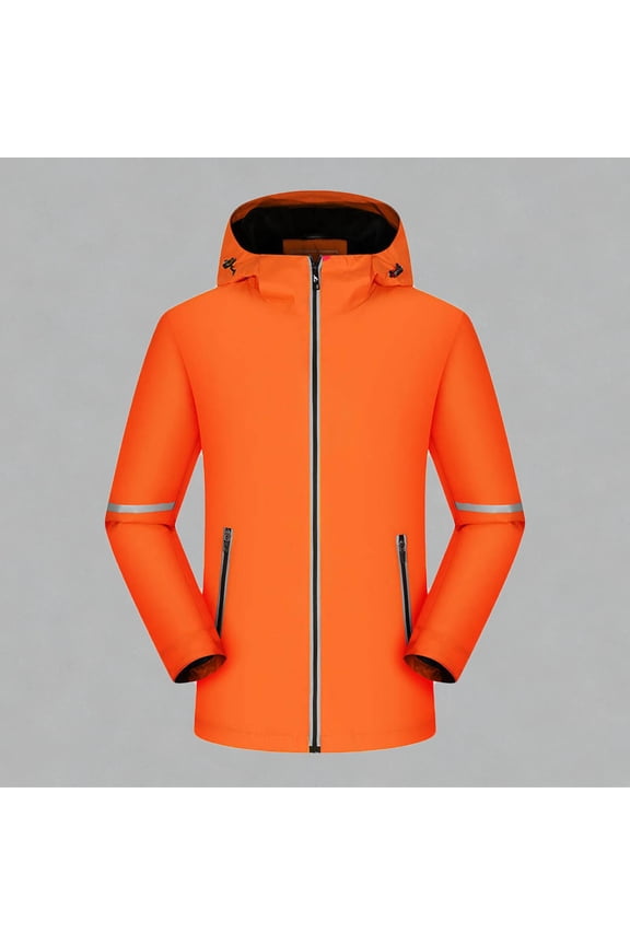 Men's Utility Jacket, Solid Color with Reflective Stripes & Zipper Pockets, Water-Resistant Fleece-Lined Heavyweight Outdoor Jacket for Cold Weather and Daily Wear