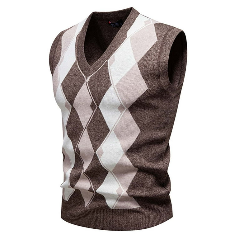 Handshe Men's V-Neck Sleeveless Knit Sweater Vest British Preppy
