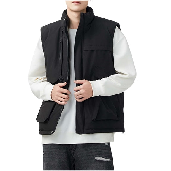 Handshe Men's Vest Jacket, Solid Color with Stand Collar, Warm Outdoor Photography Wear for Shooting and Daily Use