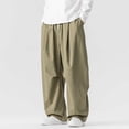 thumbnail image 1 of Handshe Men's Vintage Casual Pants with Elastic Waistband and Drawstring, Loose Fit Straight Leg with Pockets, Solid Color for Daily Wear and Leisure Activities, 1 of 7