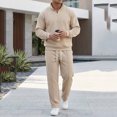 thumbnail image 1 of Handshe Men's Waffle Knit Sweatshirt and Sweatpants Set, Stand Collar Half-Zip with Pockets, Elastic Drawstring Waist for Casual Sports and Daily Use, 1 of 9