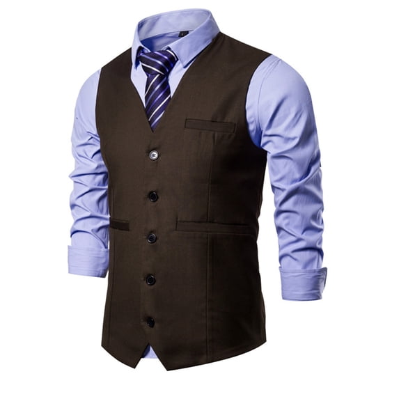 Handshe Men's Waistcoat, Solid Color Sleeveless V-Neck with Button Front and Pockets, Slim Fit for Business and Casual Wears