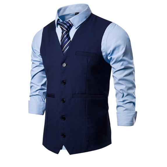 Handshe Men's Waistcoat, Solid Color Sleeveless V-Neck with Button Front and Pockets, Slim Fit for Business and Casual Wears