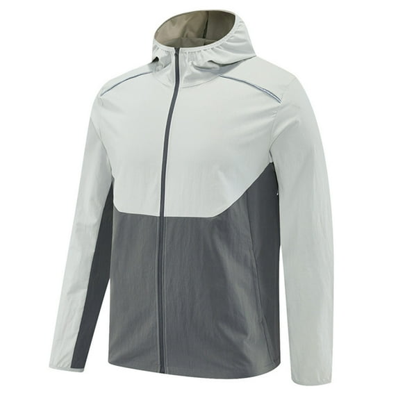 Handshe Men's Windproof Waterproof Hooded Jacket, Solid Color and Color Block with Zipper Pockets, Slim Fit for Running, Fitness Training, Outdoor Sports and Daily Casual