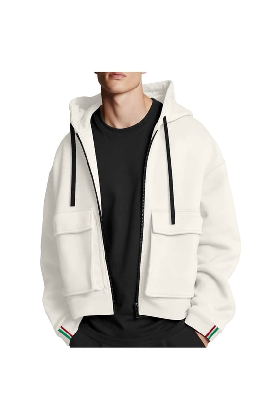 Men's Winter Fleece-Lined Hooded Jacket with Large Pockets, Warm for Casual and Outdoor Wear