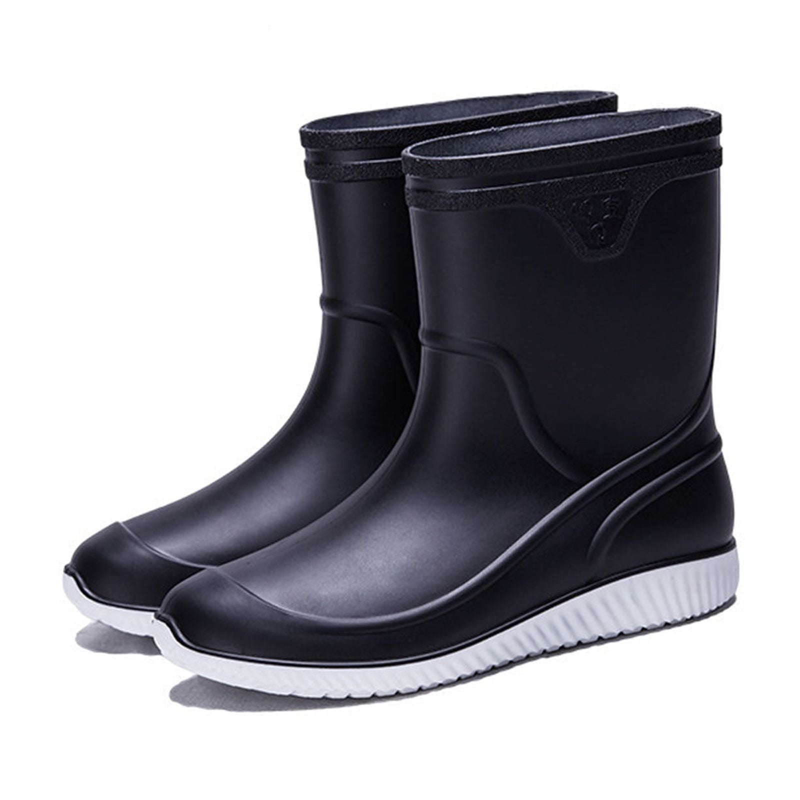 Handshe Men's Winter Solid Color Rain Boots – Slip-Resistant Mid-Calf Design with Casual Outdoor Slip-On Ankle Wellies for Men's Waterproof Footwear,Plus Size