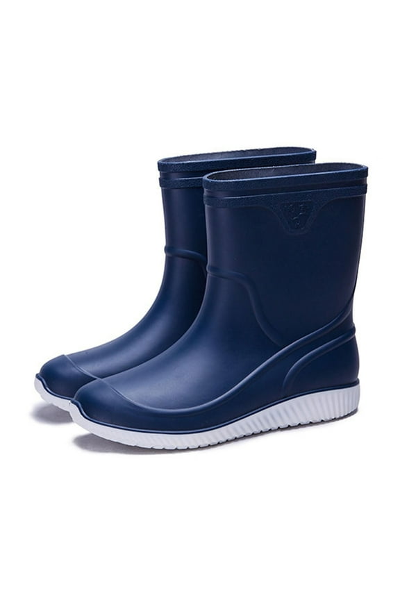 Men's Winter Solid Color Rain Boots – Slip-Resistant Mid-Calf Design with Casual Outdoor Slip-On Ankle Wellies for Men's Waterproof Footwear,Plus Size