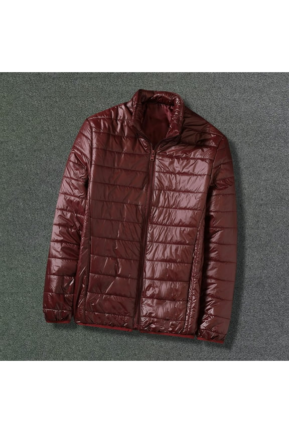 Men's Winter Stylish Solid - Color Down Jacket - Zipper Cardigan with Pockets, Long - Sleeve Padded Coat