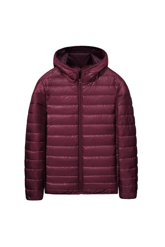 Men's Winter Stylish Solid - Color Hooded Down Jacket - Zipper Cardigan with Pockets, Long - Sleeve Padded Coat