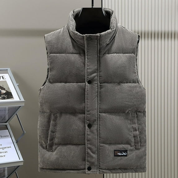 Handshe Men's Winter Vest, Solid Color Corduroy Textured Punk Style Quilted Vest for Outdoor Activities, Cold Weather Layering, Casual Streetwear,Plus Size
