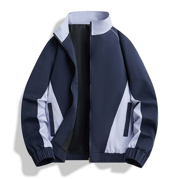 Handshe Men's Women's Color-Block Baseball Jacket, Windproof Stand Collar Outdoor Athletic Coat with Inner Pockets, Long Sleeve Casual No Hood Jacket for Hiking, Camping, Daily Wear,Plus Size