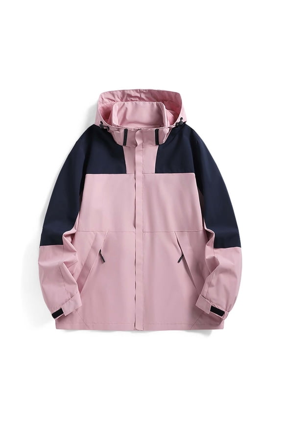 Men's & Women's Hooded Windbreaker Jacket, Detachable Hood Windproof & Water-Resistant Zippered Pockets Adjustable Drawstring Outdoor Jacket for Hiking Camping Outdoor Adventures,Plus Size