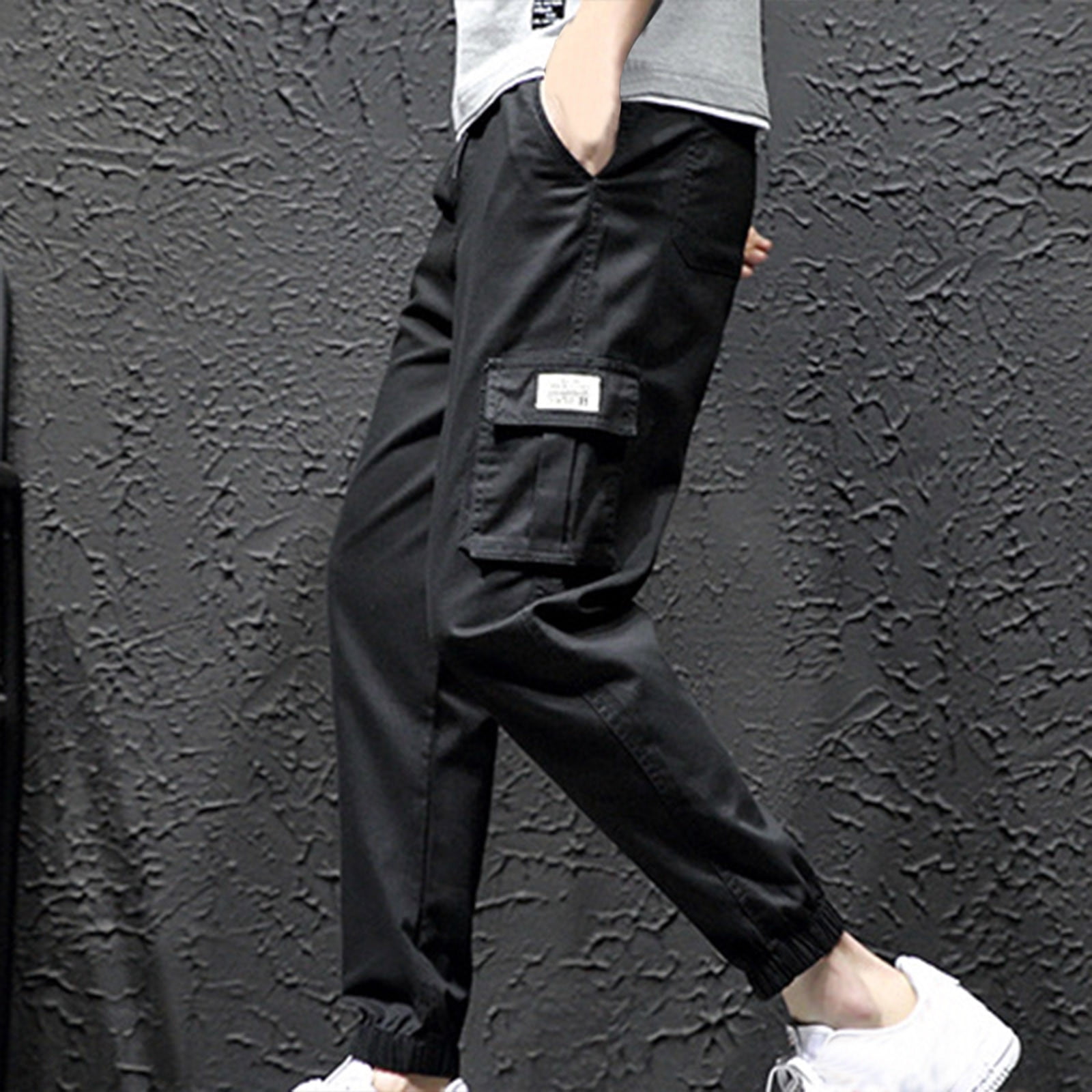 Men Cargo Pant Solid Mid Waist Elastic Tooling Trousers main image 0