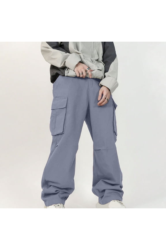Men's Work Cargo Pants with Elastic Waist and Drawstring Pockets for Outdoor Casual Utility Wear,Plus Size