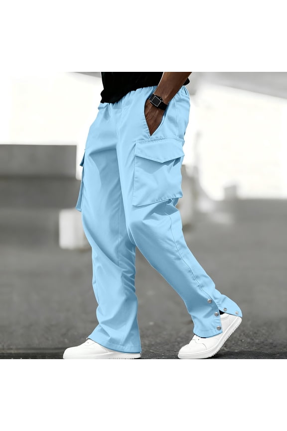 Men's Work Pants, Solid Color with Adjustable Stretch Cuffs and Drawstring, Multiple Pockets for Durable Workwear and Daily Activities