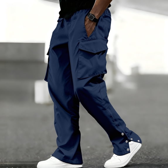 Handshe Men's Work Pants, Solid Color with Adjustable Stretch Cuffs and Drawstring, Multiple Pockets for Durable Workwear and Daily Activities