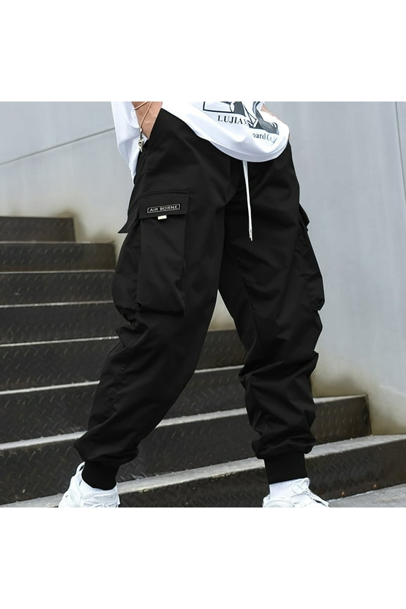 Men's Work Pants with Elastic Waist, Drawstring Pockets and Cuffed Ankle - Casual Utility Sweatpants